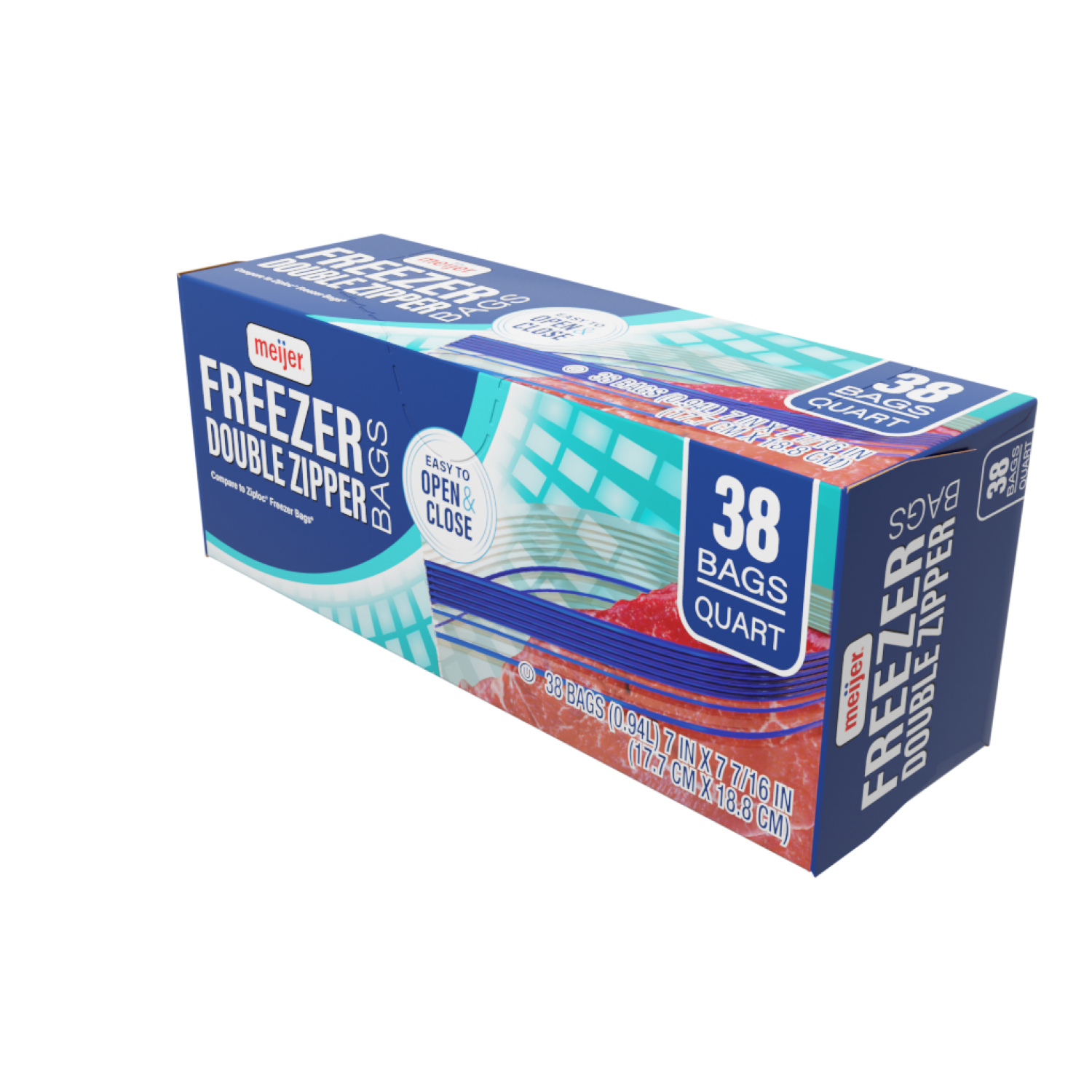 slide 4 of 5, Meijer Reclosable Freezer Bags, Quart, 38 ct