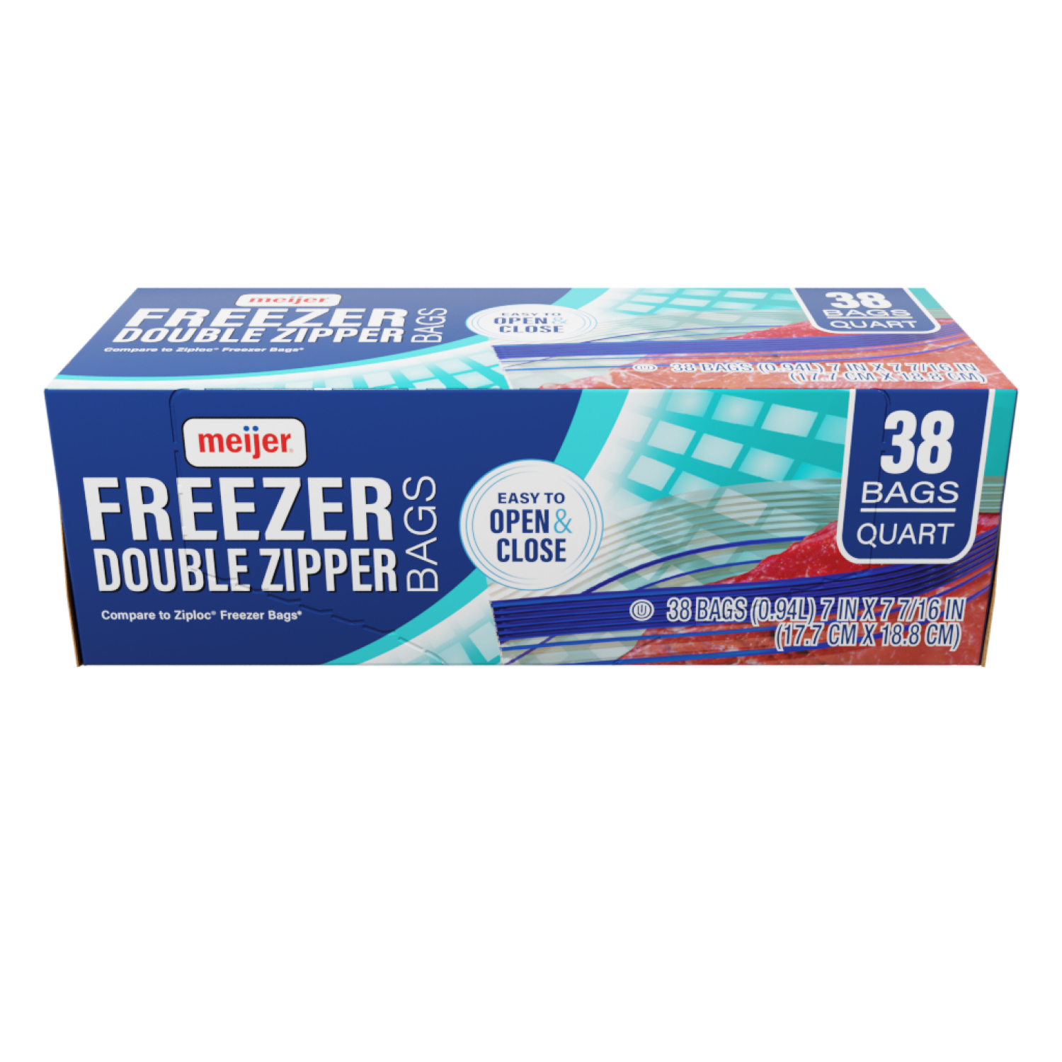 slide 5 of 5, Meijer Reclosable Freezer Bags, Quart, 38 ct