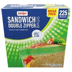 Meijer Double Zipper Sandwich Bags, 225 Count