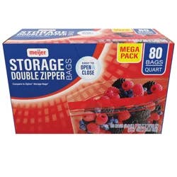 Meijer Reclosable Double Zipper Storage Bags, Quart