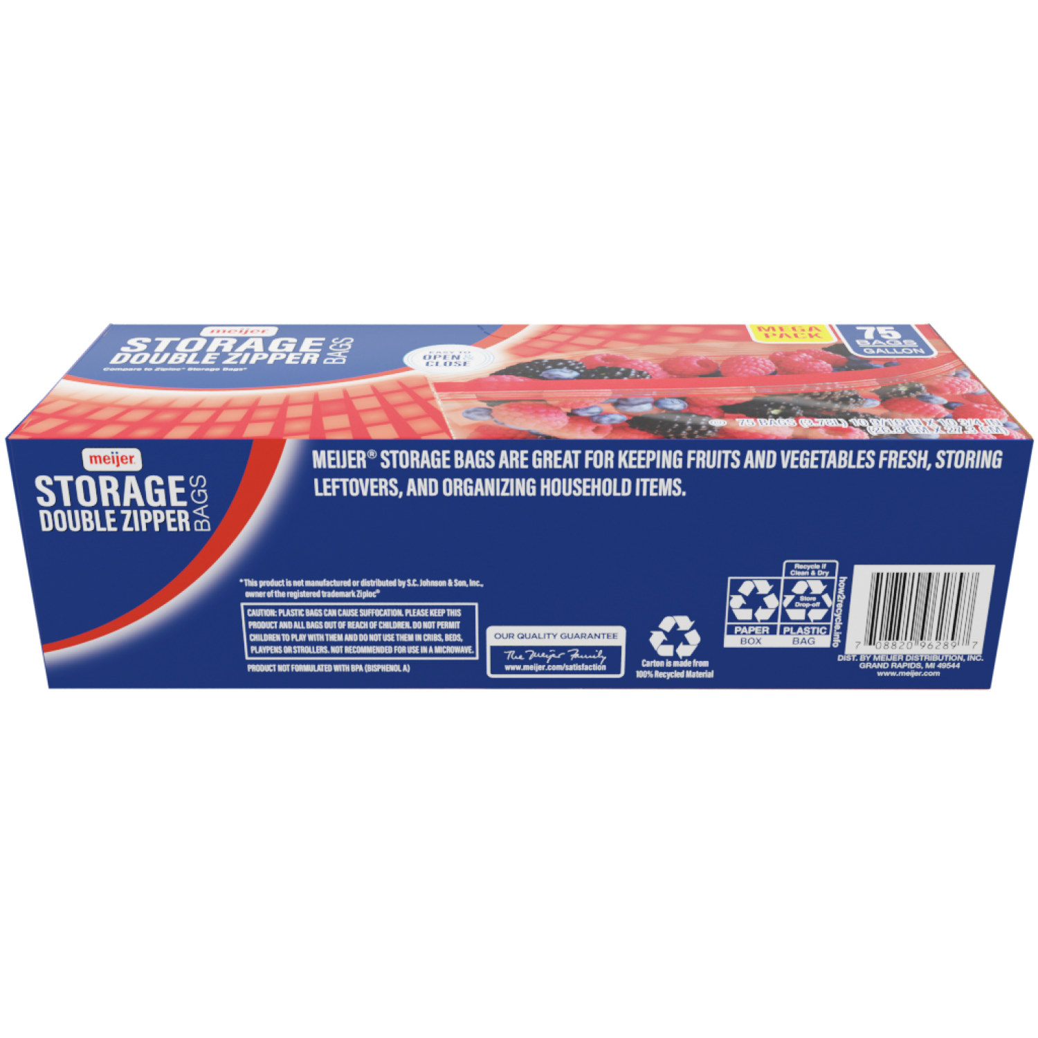slide 2 of 5, Meijer Re-Closable Double Zipper Storage Bags, Gallon, 75 Mega pack, 75 ct