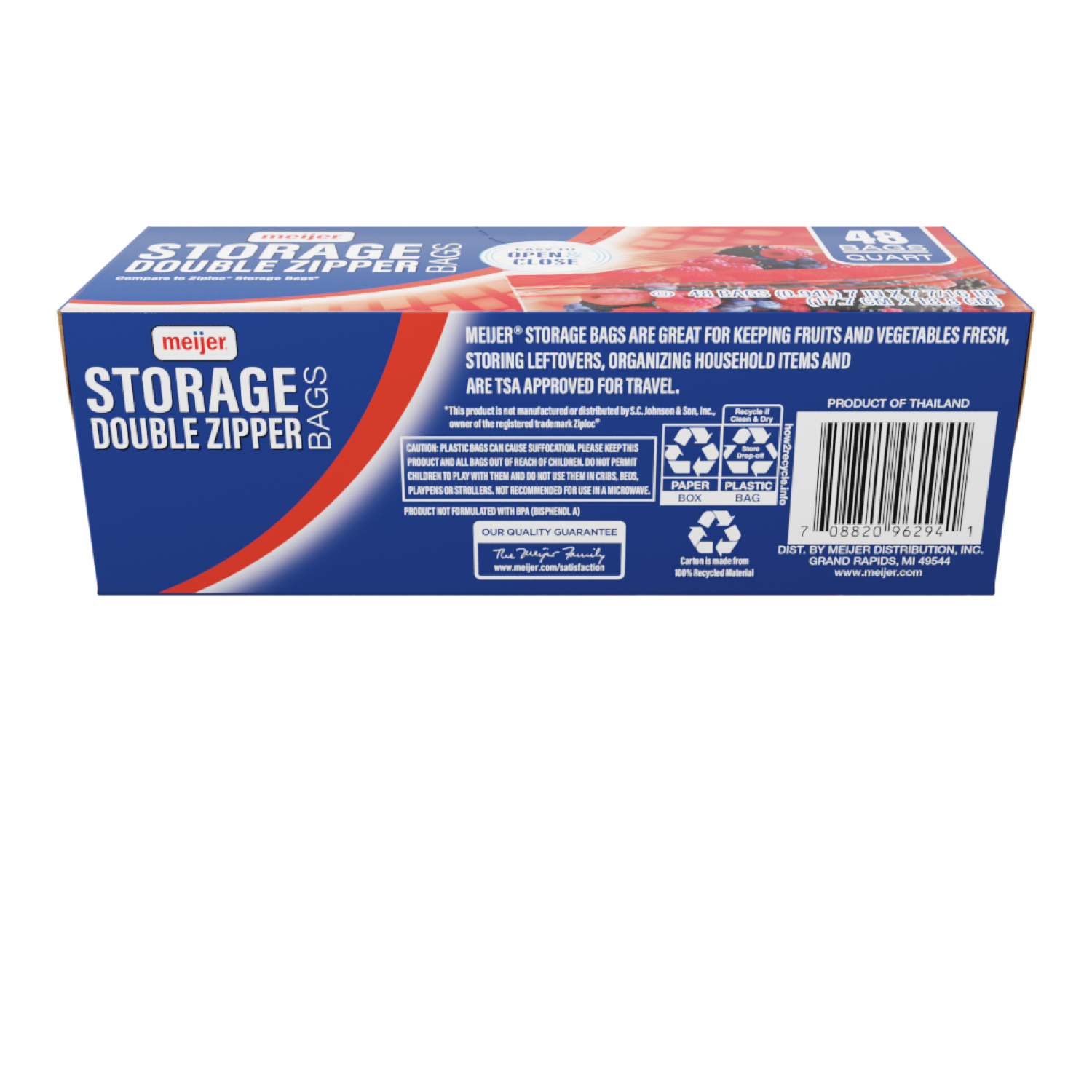 slide 2 of 5, Meijer Reclosable Double Zipper Storage Bags, Quart, 48 ct; 1 qt