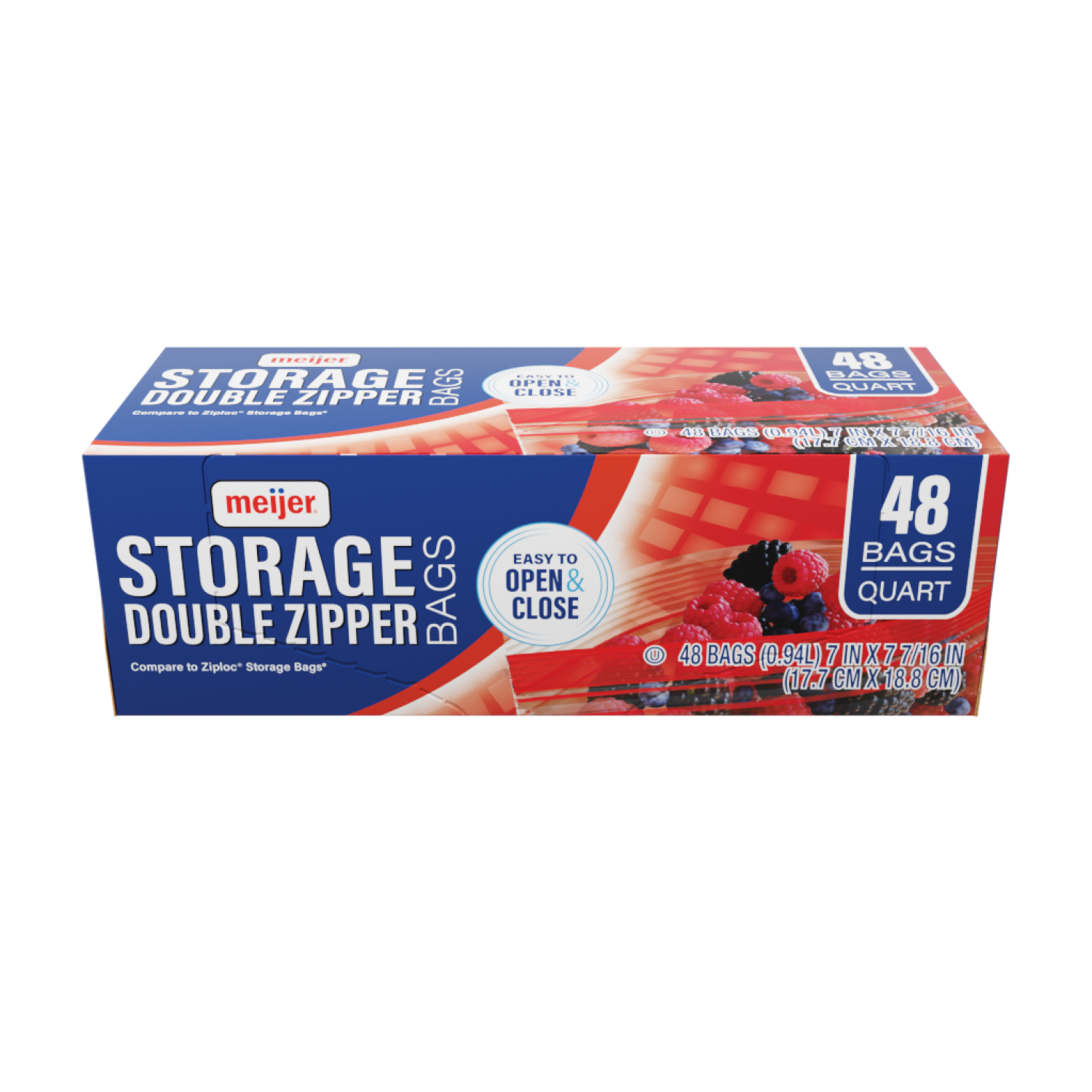 slide 5 of 5, Meijer Reclosable Double Zipper Storage Bags, Quart, 48 ct; 1 qt
