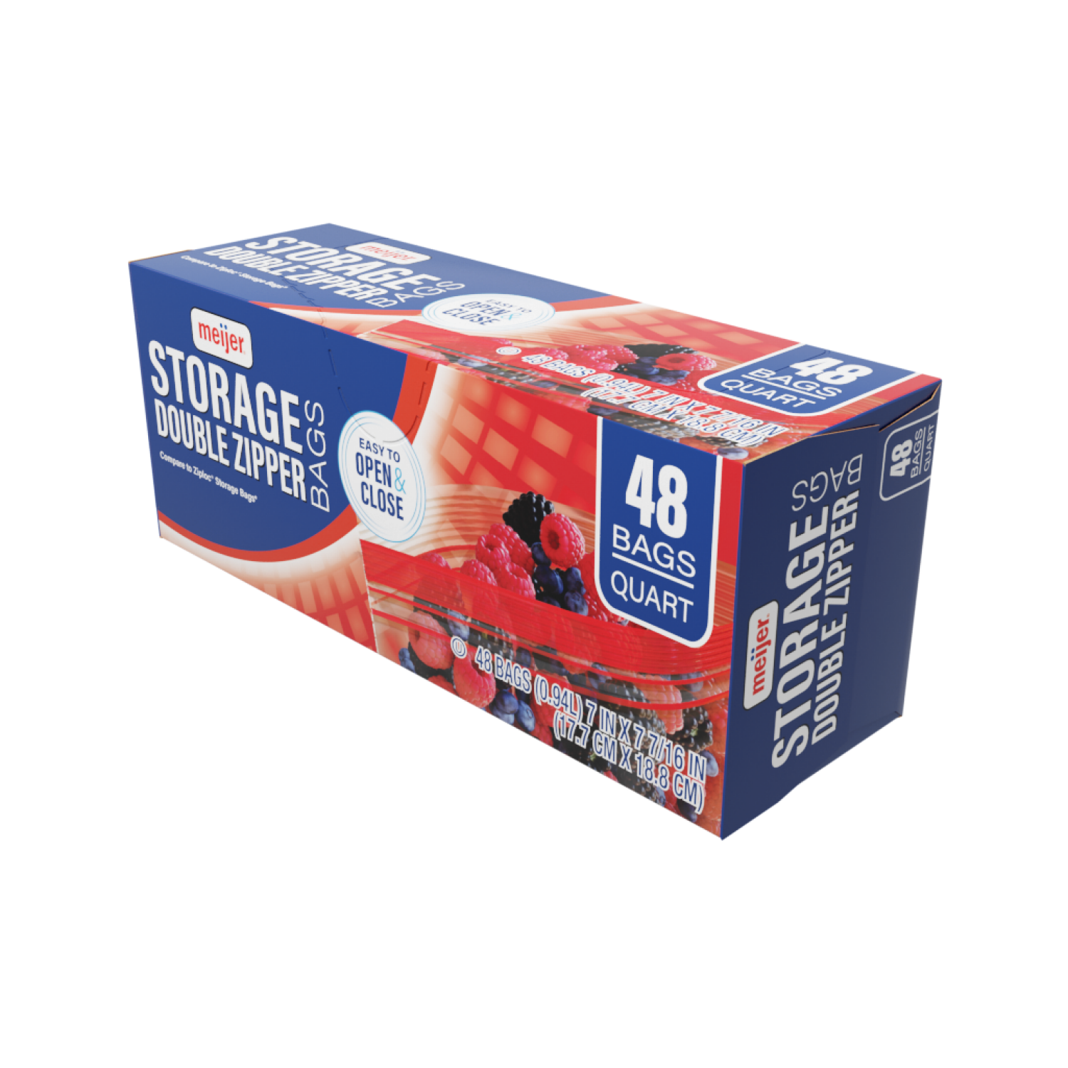 slide 4 of 5, Meijer Reclosable Double Zipper Storage Bags, Quart, 48 ct; 1 qt