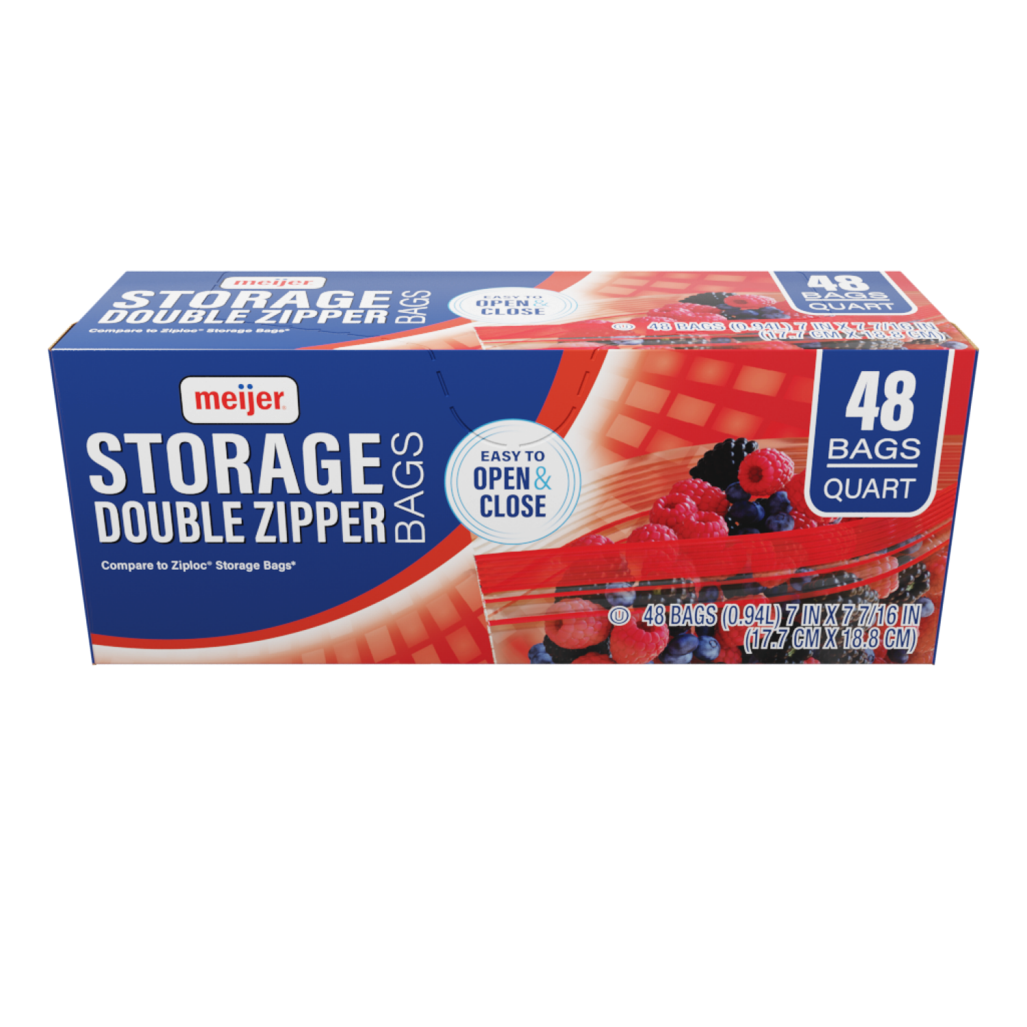 slide 1 of 5, Meijer Reclosable Double Zipper Storage Bags, Quart, 48 ct; 1 qt
