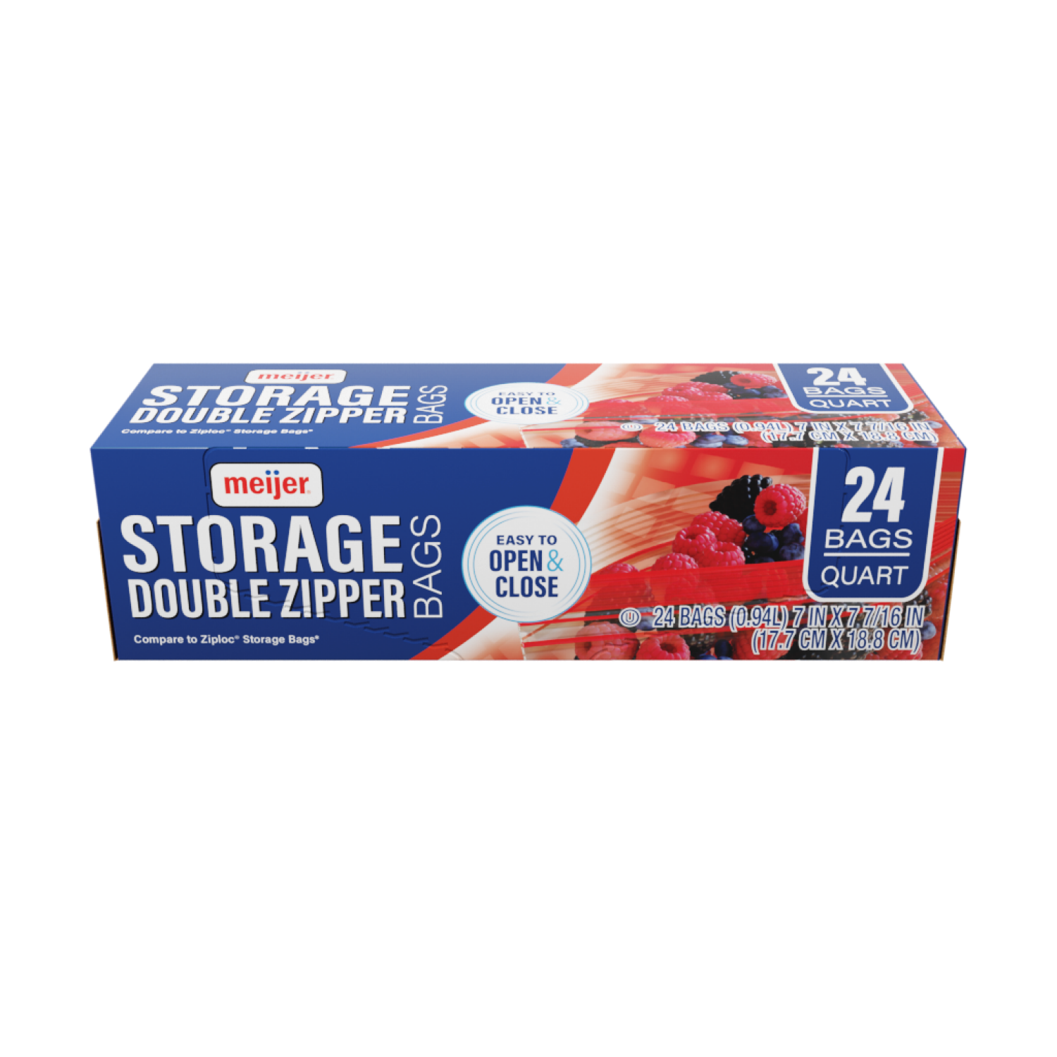 slide 5 of 5, Meijer Reclosable Double Zipper Storage Bags, Quart, 24 ct