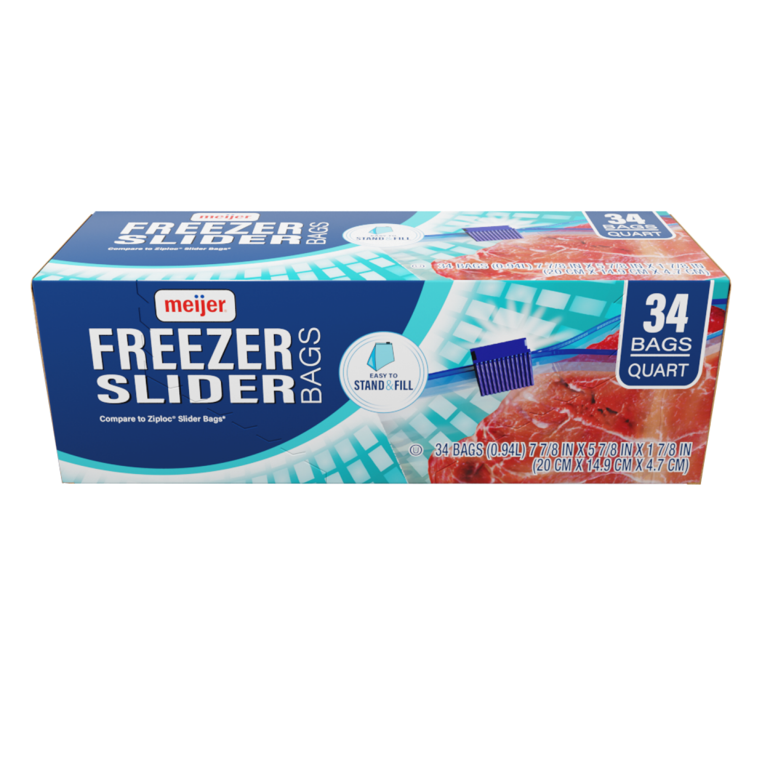 slide 2 of 3, Meijer Slider Lock Freezer Bags with Expandable Bottom, Quart, 34 ct