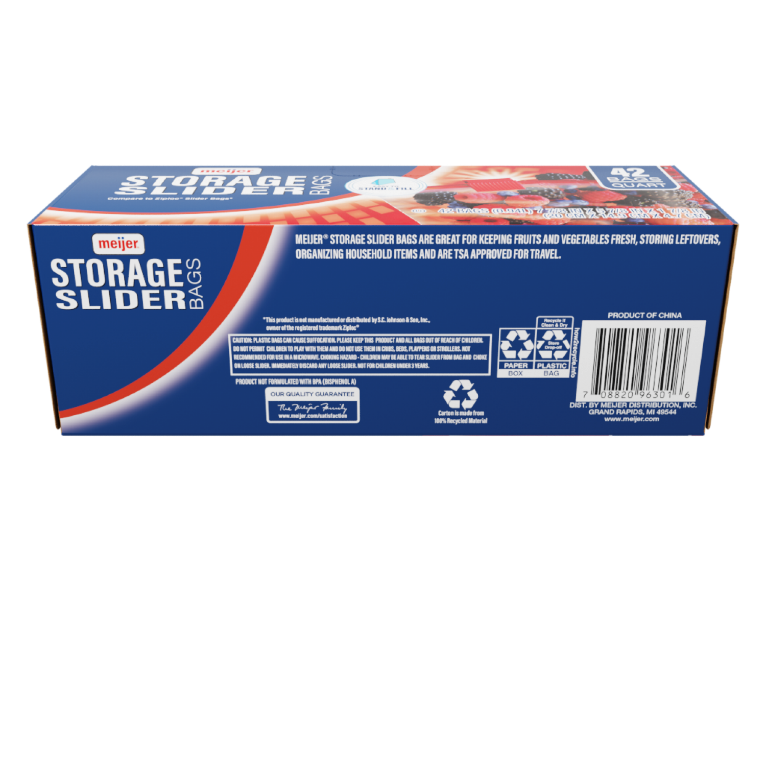 slide 2 of 5, Meijer Slider Lock Storage Bags with Expandable Bottom, Quart, 42 ct