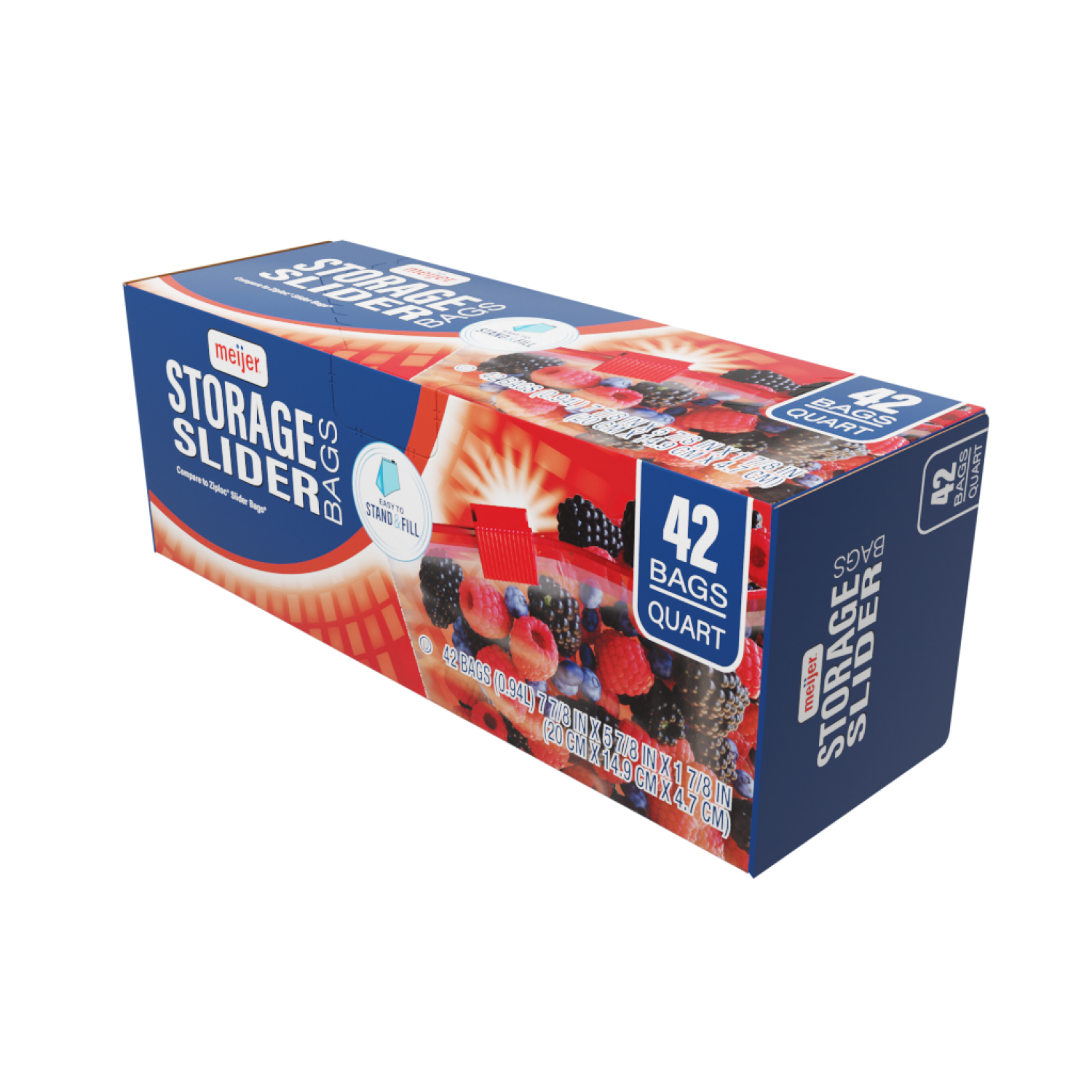 slide 4 of 5, Meijer Slider Lock Storage Bags with Expandable Bottom, Quart, 42 ct