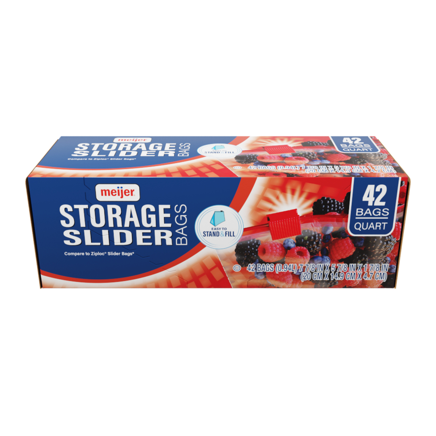 slide 5 of 5, Meijer Slider Lock Storage Bags with Expandable Bottom, Quart, 42 ct