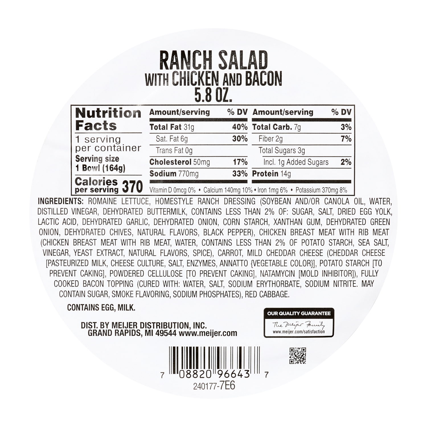 slide 2 of 3, Fresh from Meijer Ranch with Chicken & Bacon Salad Bowl, 5.8 oz, 5.8 oz
