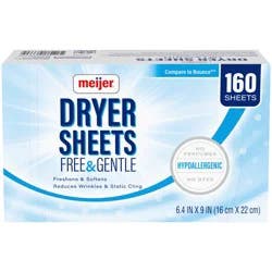 Meijer Fabric Softener Sheets, Free And Gentle, 160ct