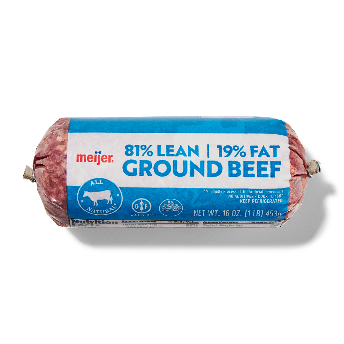 slide 1 of 13, Meijer 81/19 Ground Beef 1 LB Roll, 1 lb