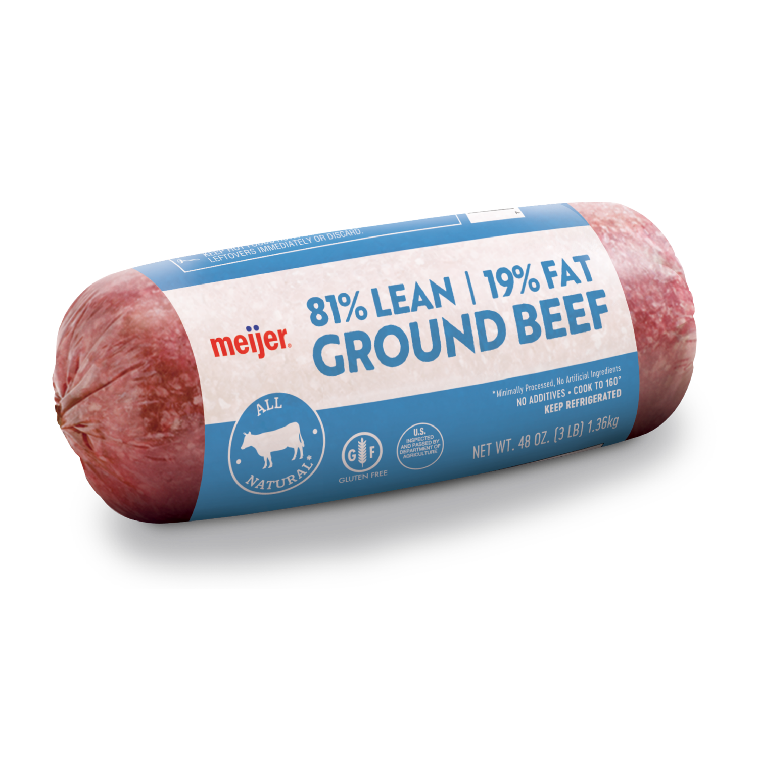 slide 3 of 3, Meijer 81/19 Ground Beef 3 LB Roll, 3 lb