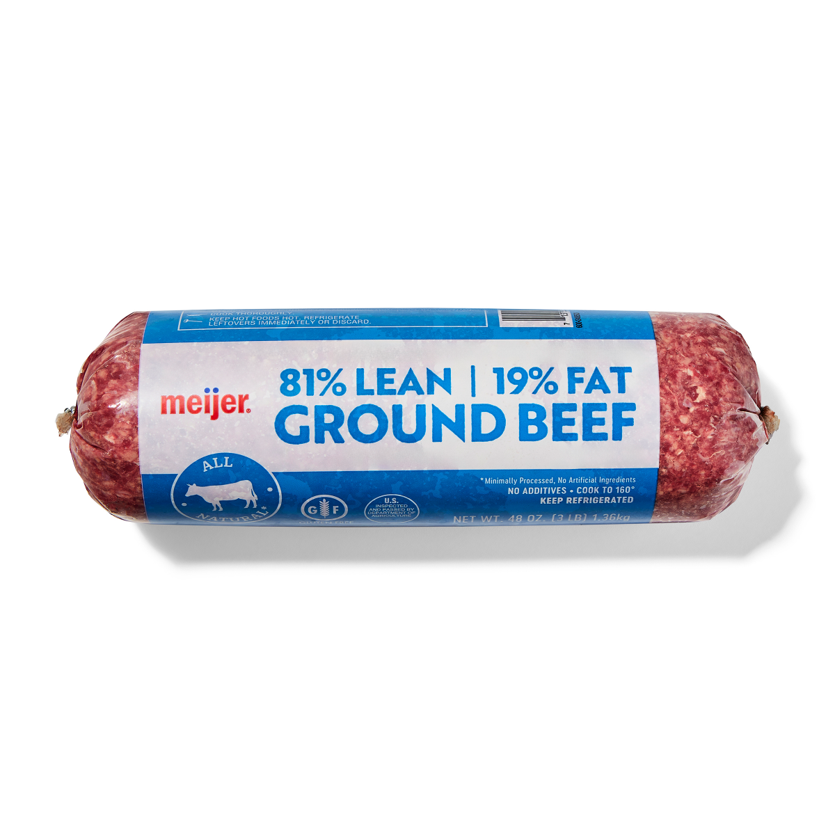 slide 1 of 13, Meijer 81/19 Ground Beef 3 LB Roll, 3 lb