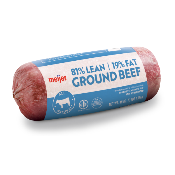 slide 4 of 9, Meijer 81/19 Ground Beef Roll, 3 lb