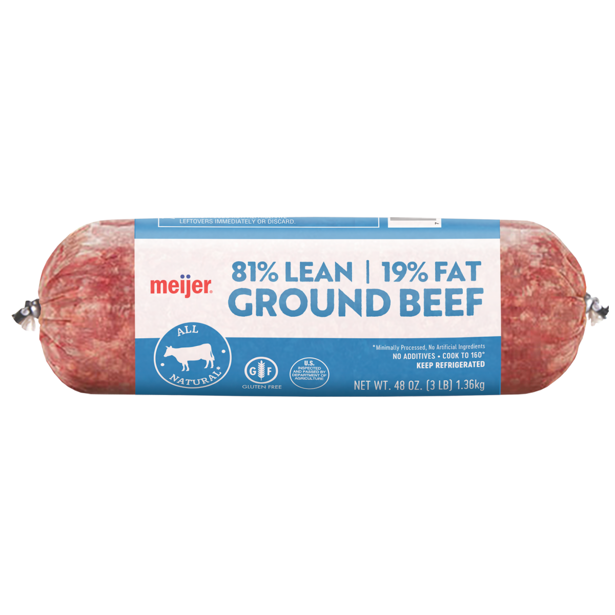slide 1 of 9, Meijer 81/19 Ground Beef Roll, 3 lb