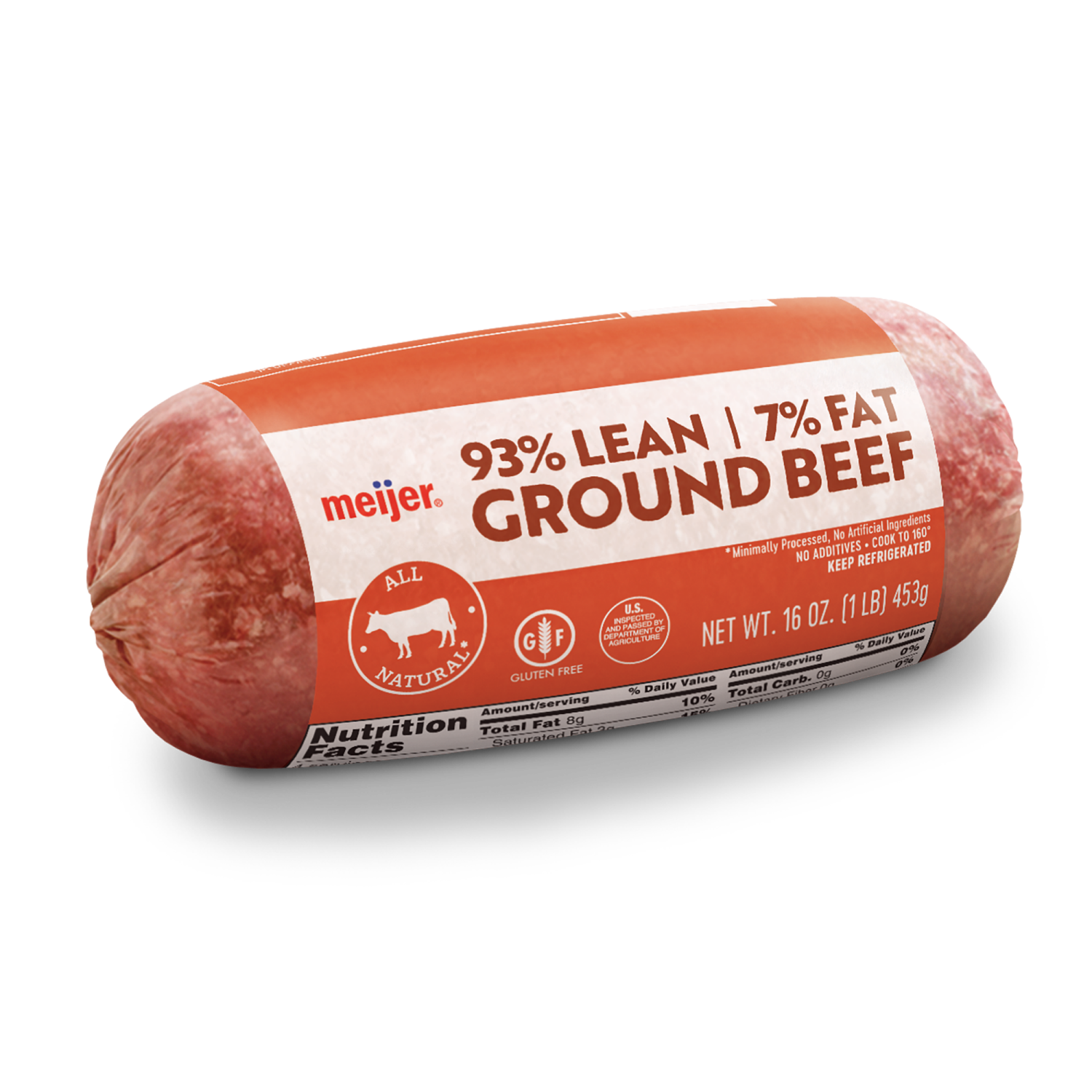 slide 3 of 3, Meijer 93/7 Ground Beef 1 LB Roll, 1 lb