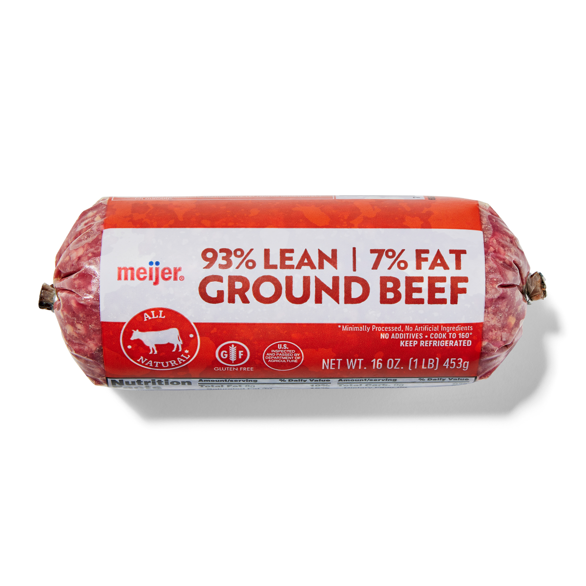 slide 1 of 13, Meijer 93/7 Ground Beef 1 LB Roll, 1 lb