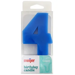 Meijer Extra Large Birthday Candle, Number 4, Assorted Colors, 3"