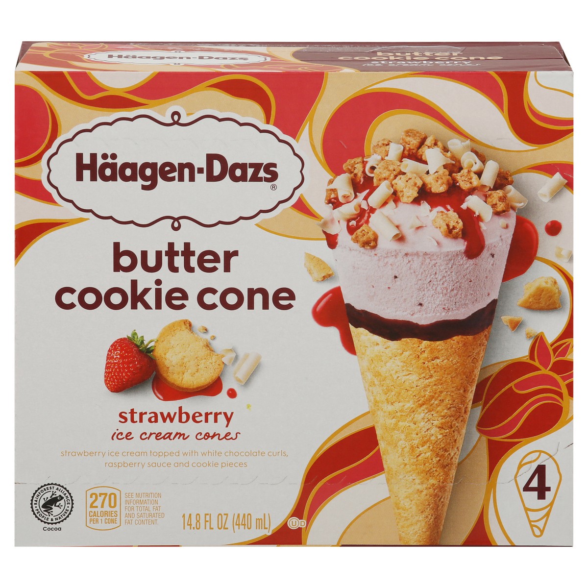 slide 1 of 1, Häagen-Dazs Haagen Dazs Strawberry Cookie Cone, 4 ct