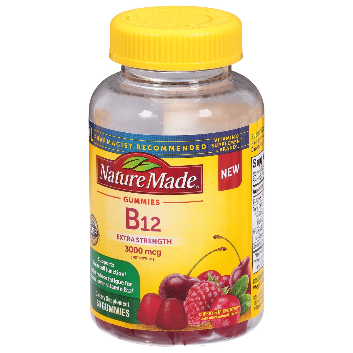 slide 9 of 9, Nature Made Extra Strength Vitamin B12 Gummies, 3000 mcg per serving, B12 Vitamin Supplement for Energy Metabolism Support, 60 Gummy Vitamins, 30 Day Supply, 60 ct