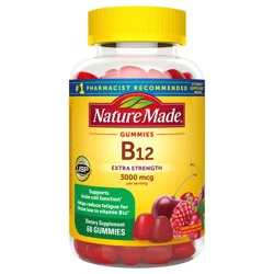 Nature Made Extra Strength Vitamin B12 Gummies, 3000 mcg per serving, B12 Vitamin Supplement for Energy Metabolism Support, 60 Gummy Vitamins, 30 Day Supply