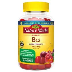 Nature Made Extra Strength Vitamin B12 Gummies, 3000 mcg per serving, B12 Vitamin Supplement for Energy Metabolism Support, 60 Gummy Vitamins, 30 Day Supply