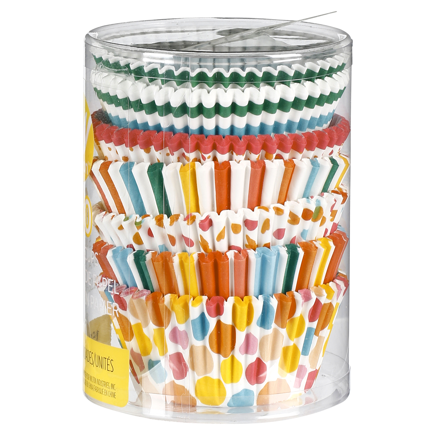 slide 2 of 5, Wilton Standard Baking Cups, Rainbow, Striped and Polka Dot, 150 ct