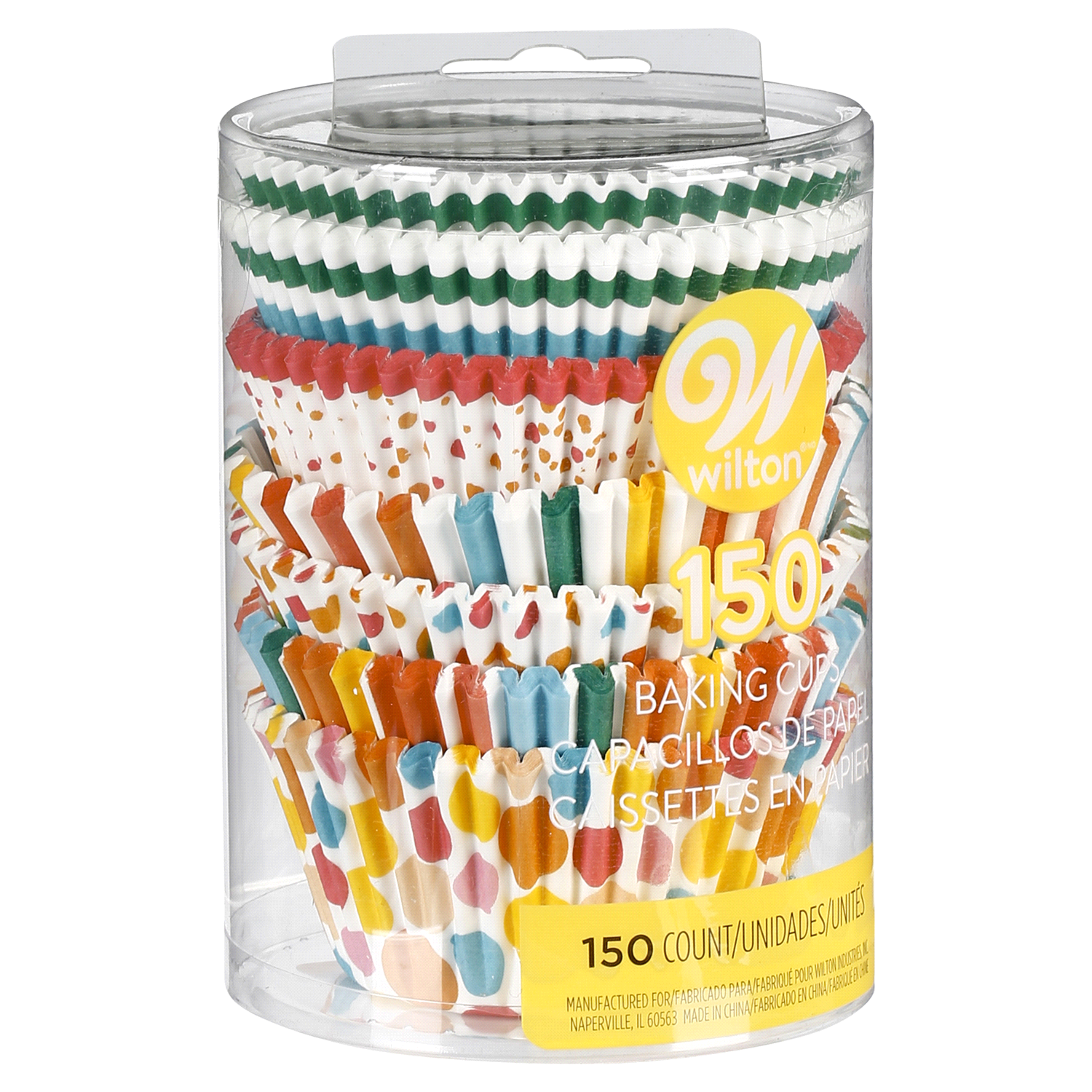 slide 3 of 5, Wilton Standard Baking Cups, Rainbow, Striped and Polka Dot, 150 ct