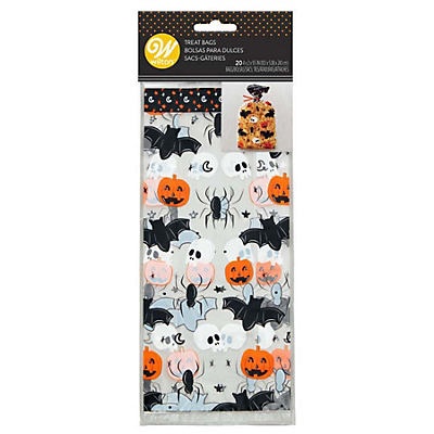 Bat, Skull, Spider and Pumpkin Halloween Treat Bags and Ties, 20