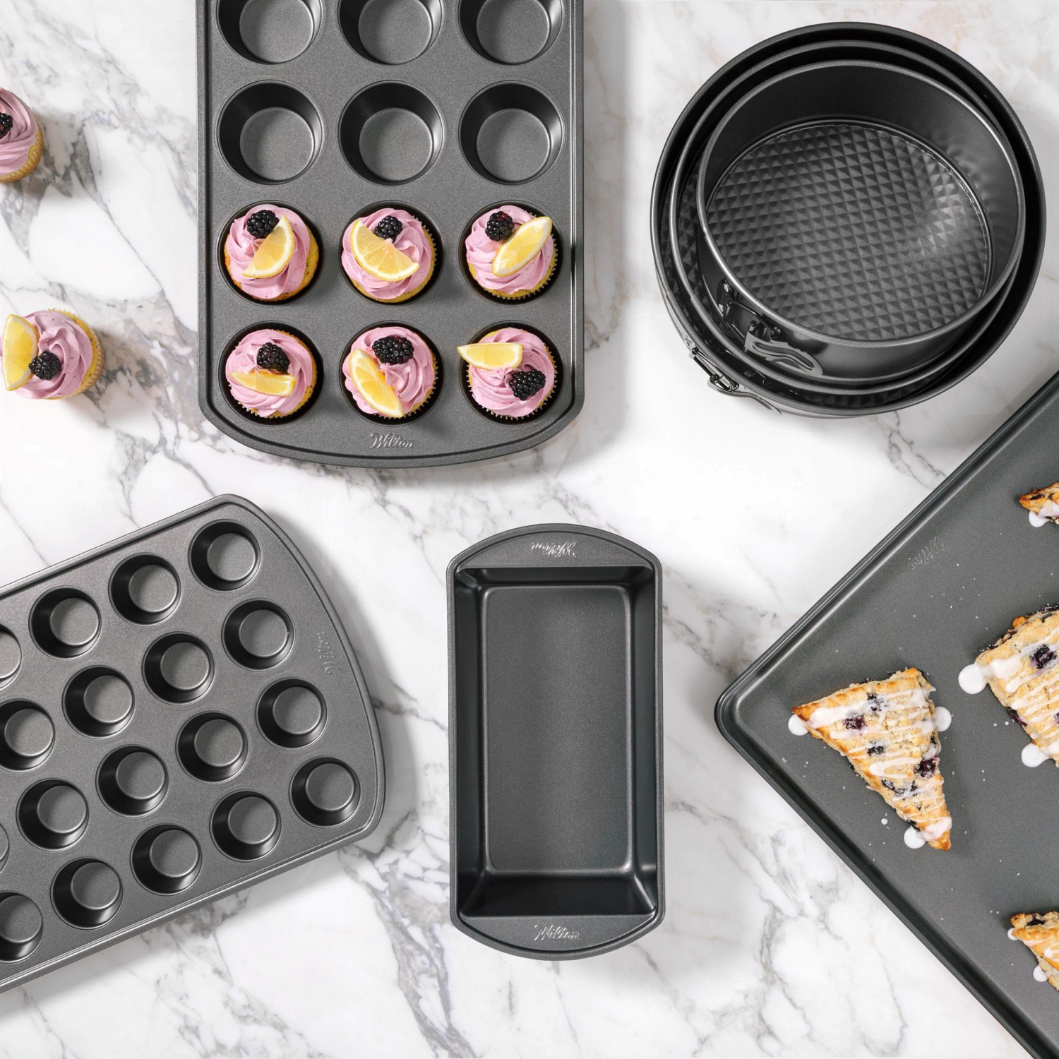 slide 3 of 3, Wilton™ Gold Non-Stick Muffin Pan Mini, 16 x 10 in