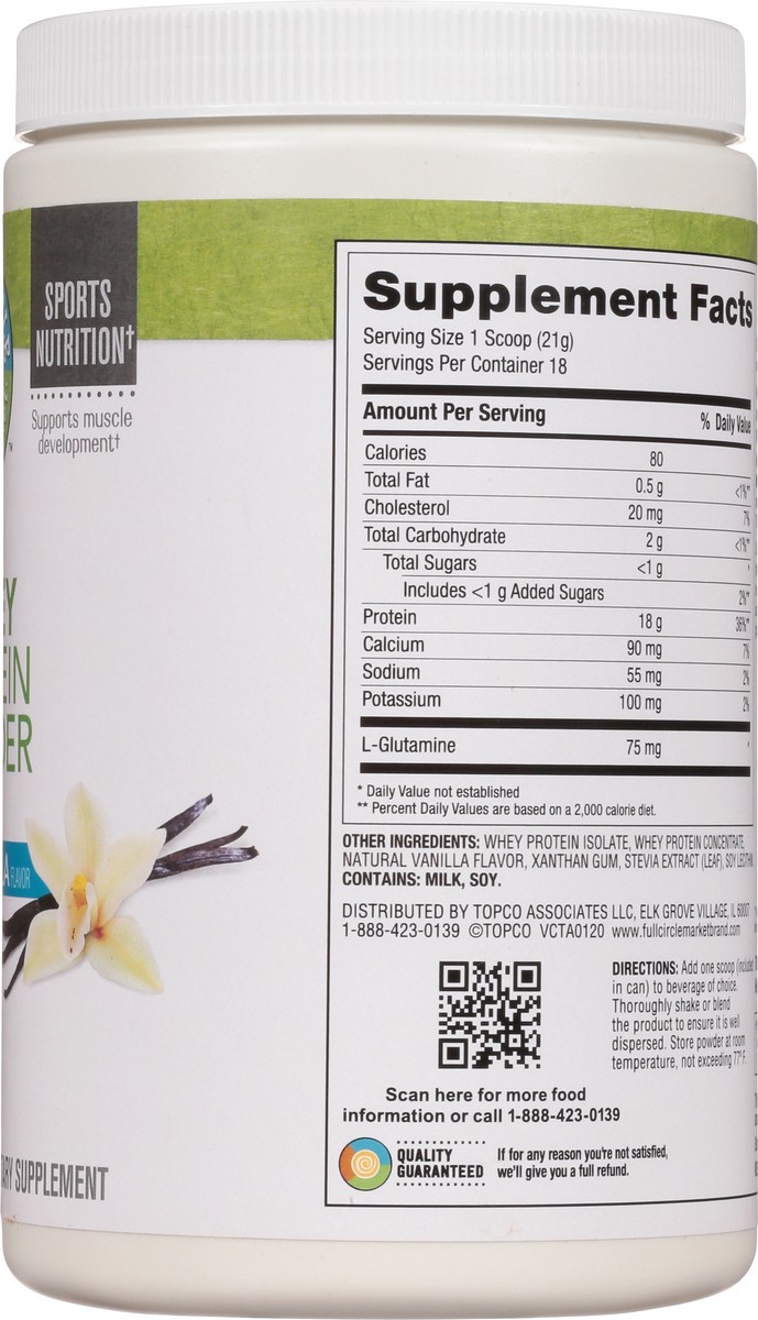 slide 2 of 15, Full Circle Market Vanilla Flavor Whey Protein Powder 13.3 oz, 13.3 oz