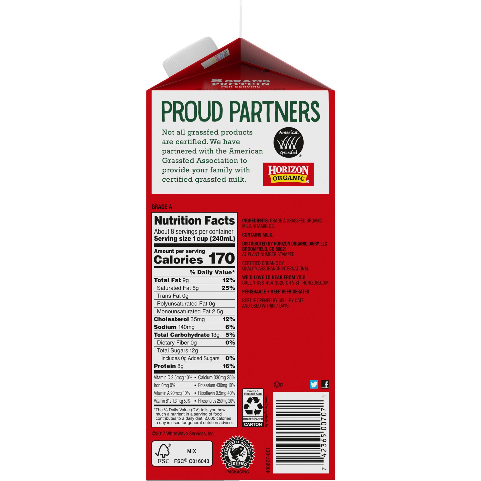 slide 3 of 5, Horizon Organic Grassfed Vitamin D Milk, 64 FL OZ Half Gallon Carton, 64 fl oz