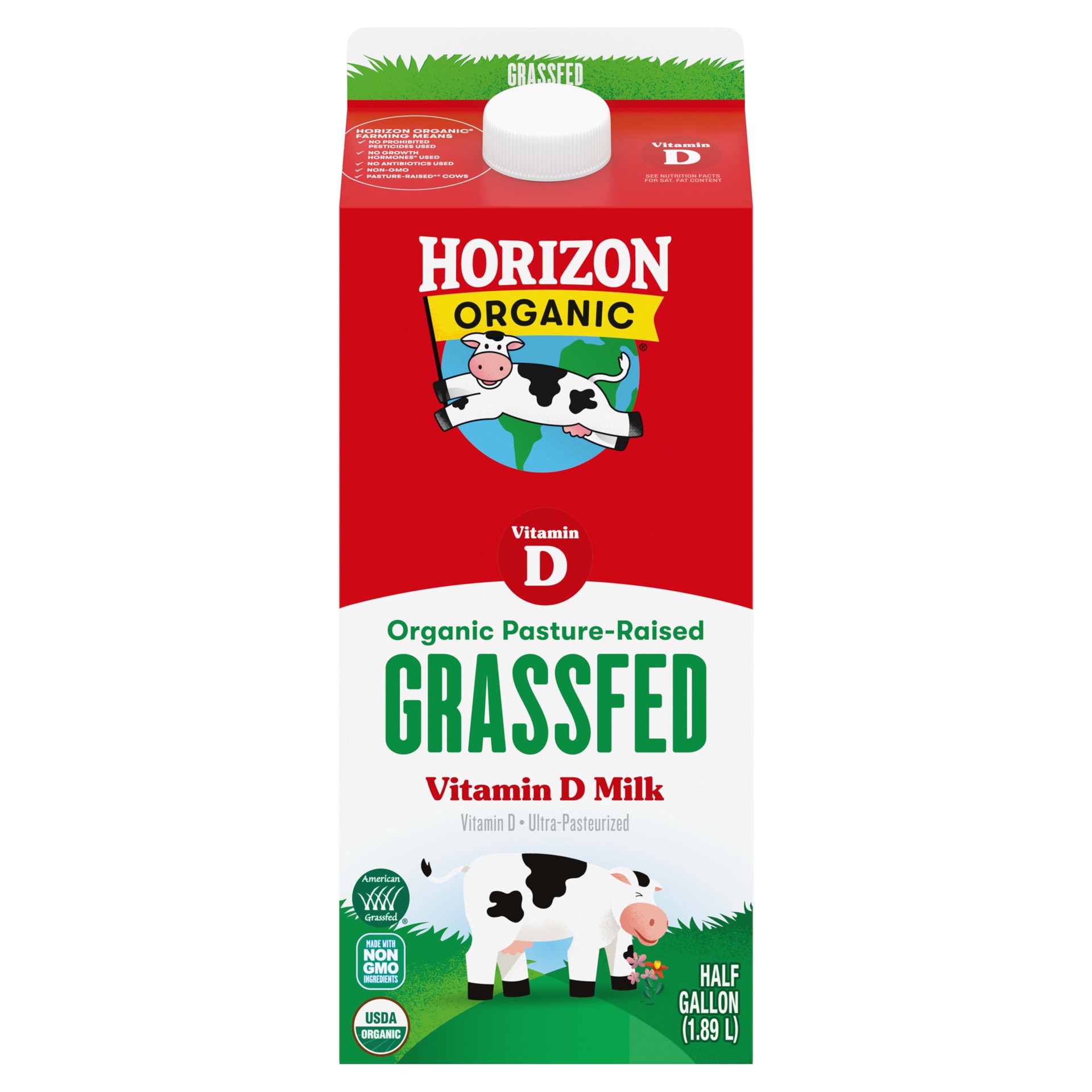 slide 1 of 5, Horizon Organic Grassfed Vitamin D Milk, 64 FL OZ Half Gallon Carton, 64 fl oz