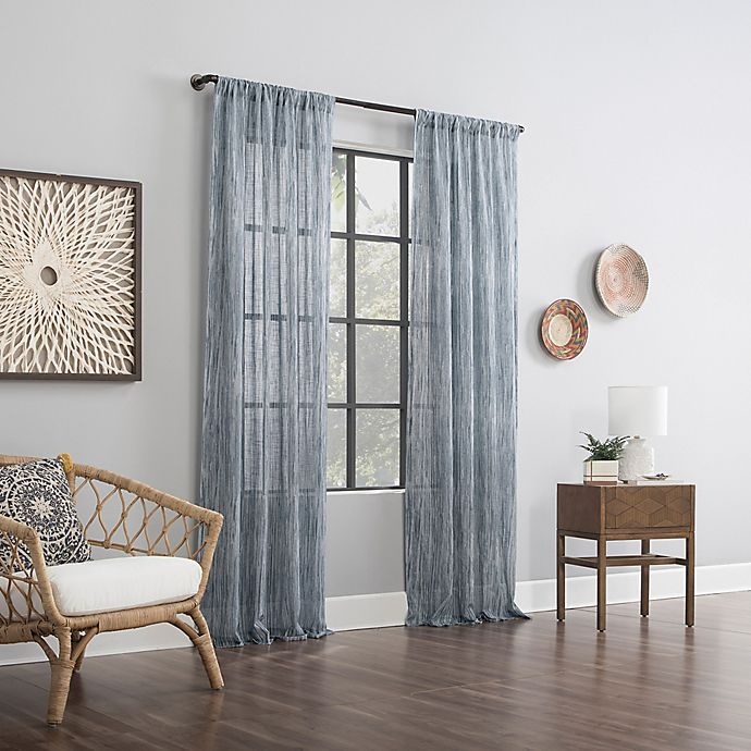 slide 6 of 6, Archaeo Bamboo Stripe Cotton Sheer Window Curtain - Blue, 84 in