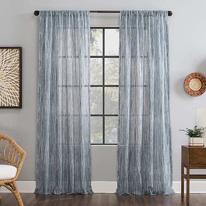 slide 1 of 6, Archaeo Bamboo Stripe Cotton Sheer Window Curtain - Blue, 84 in