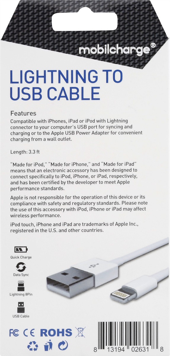 slide 3 of 6, Mobile Essentials 3.3 Ft Lightning Sync Charge Cable - White, 1 ct