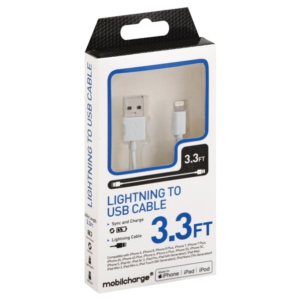 slide 1 of 6, Mobile Essentials 3.3 Ft Lightning Sync Charge Cable - White, 1 ct