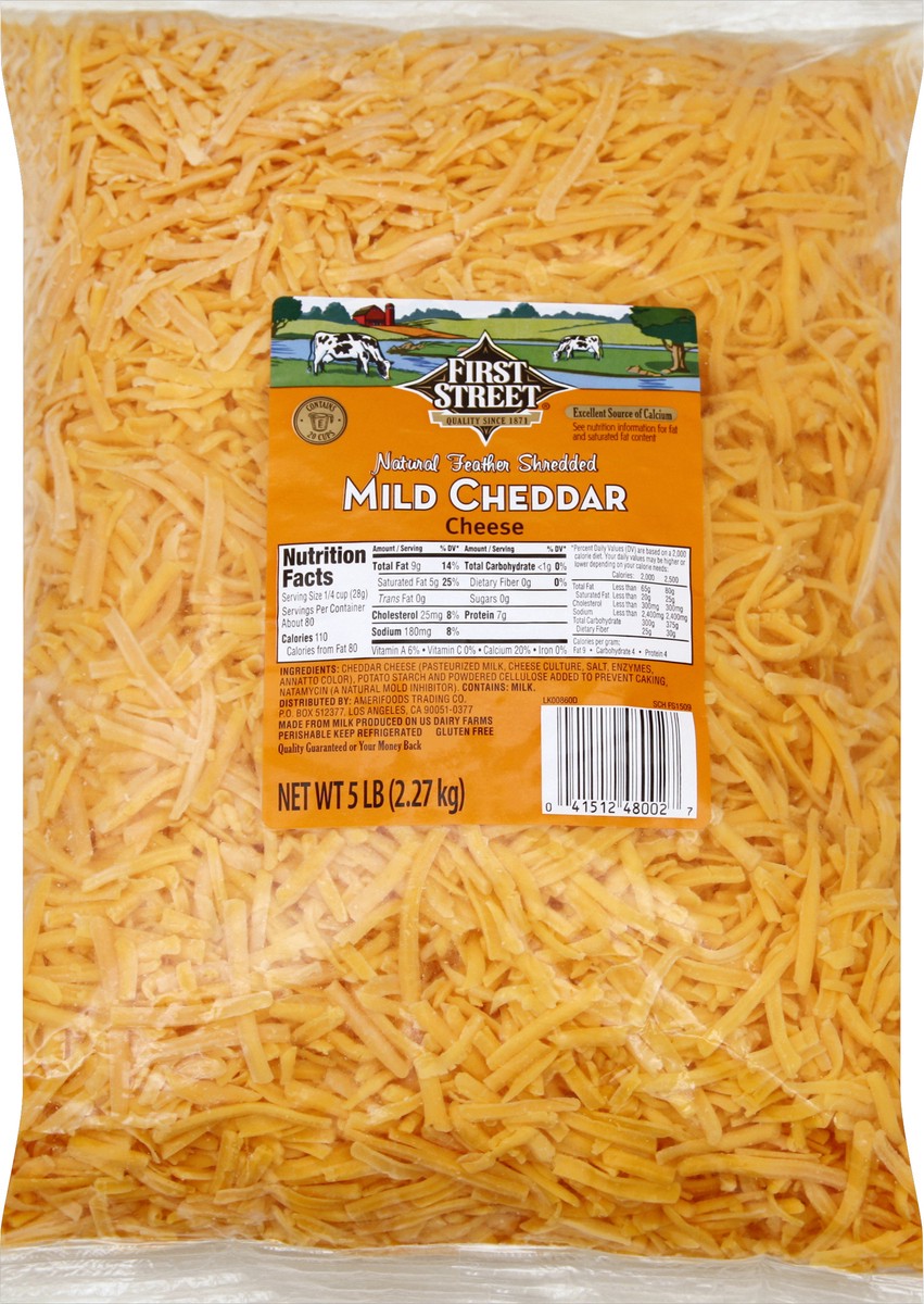 slide 2 of 6, First Street Shredded Mild Cheddar Cheese, 5 lb