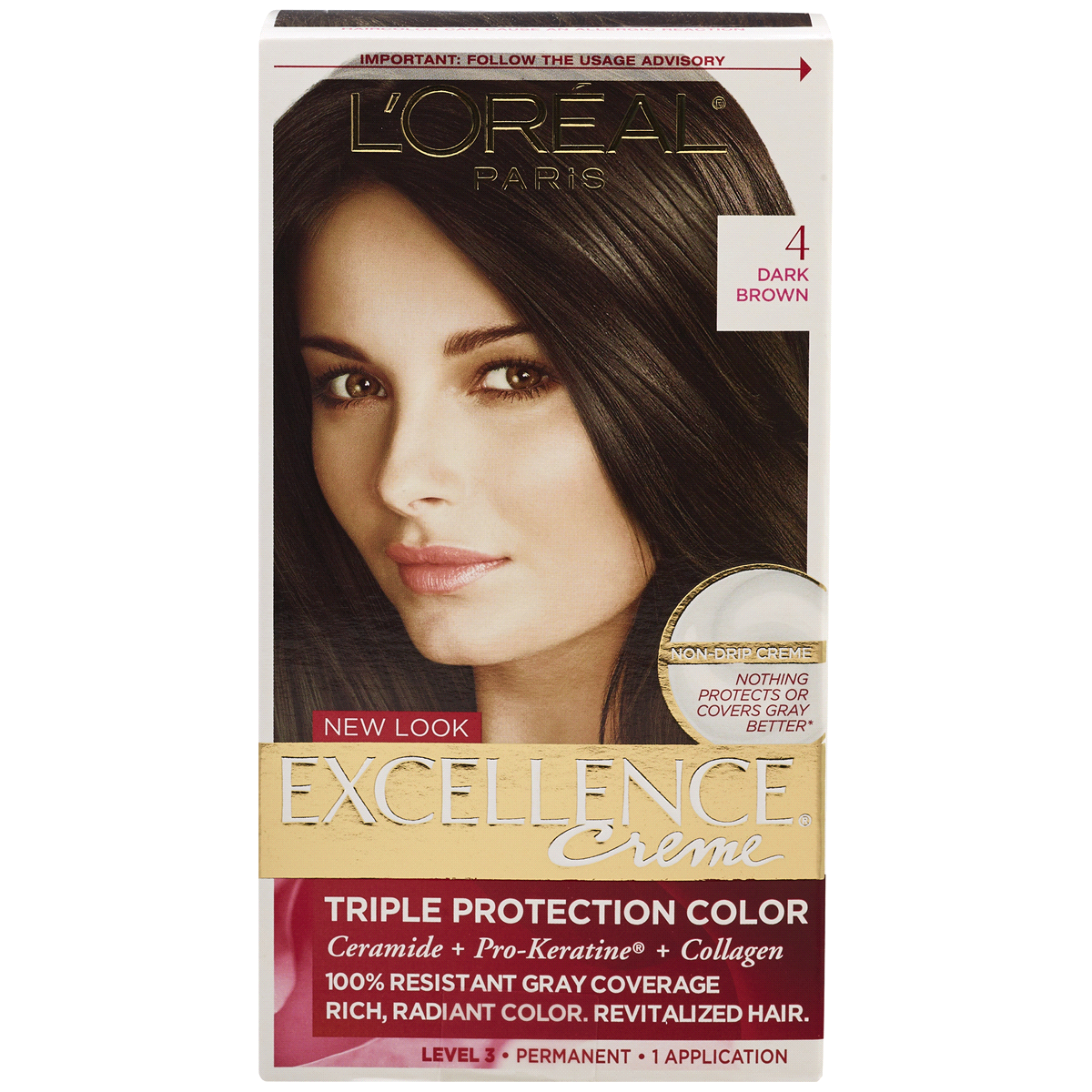 slide 1 of 1, L'Oréal Excellence Creme Triple Protection Color 4 Dark Brown Natural, 1 ct