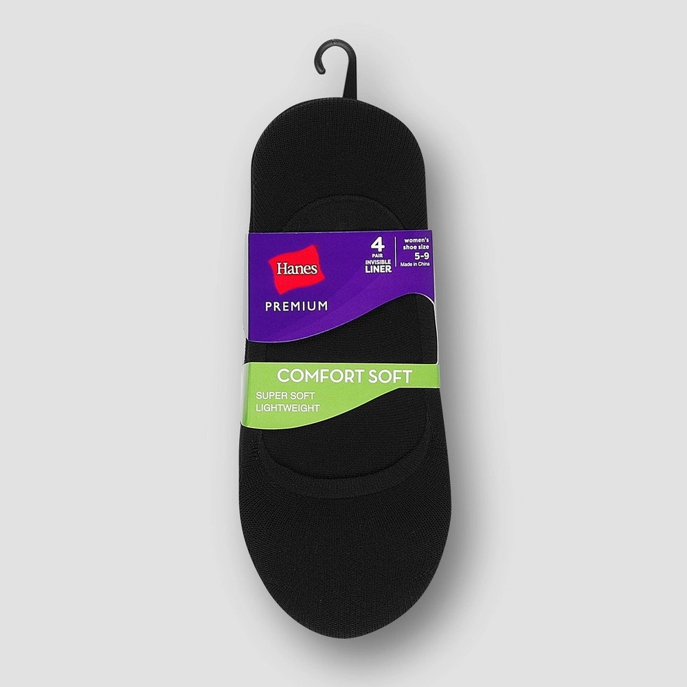 slide 2 of 2, Hanes Premium Women's Comfort Soft Lightweight Invisible Liner Socks - Black 8-12, 4 ct