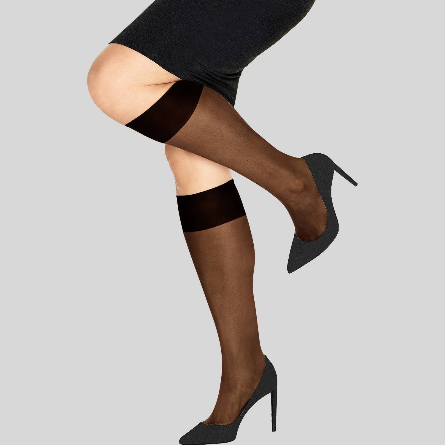 slide 1 of 1, L'eggs Legg's Women's Extended Size 8pk Knee Highs - Off Black, 1 ct