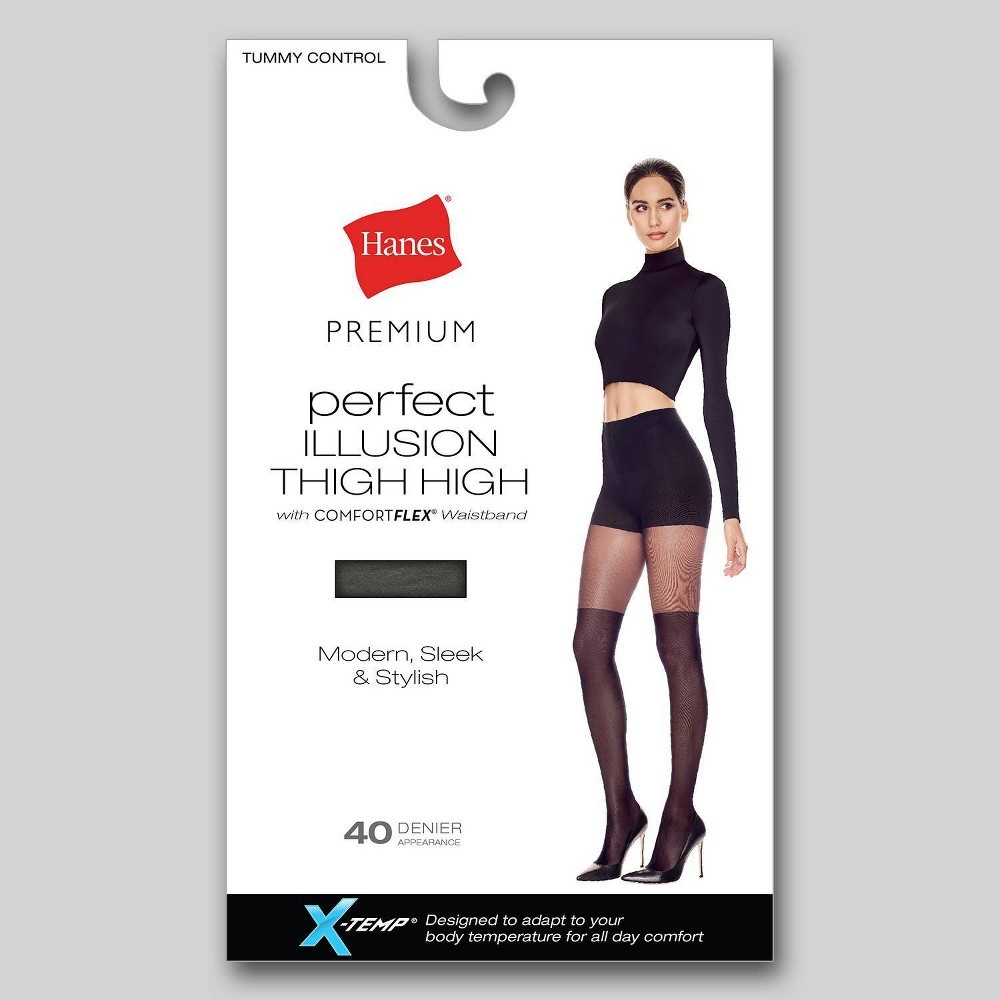 Hanes Premium Women's Perfect Illusion Thigh High Tights - Black 2X-Large 1  ct