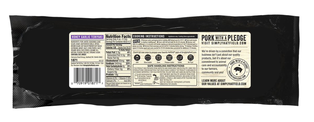 slide 5 of 5, Hatfield Honey Garlic Teriyaki Pork Tenderloin, 18.4 oz., 18.4 oz