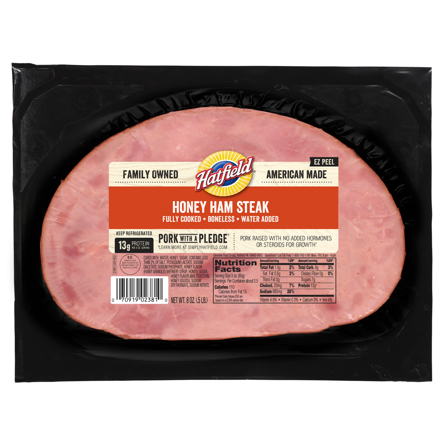 slide 1 of 3, Hatfield Boneless Honey Ham Steak 8 oz, 8 oz