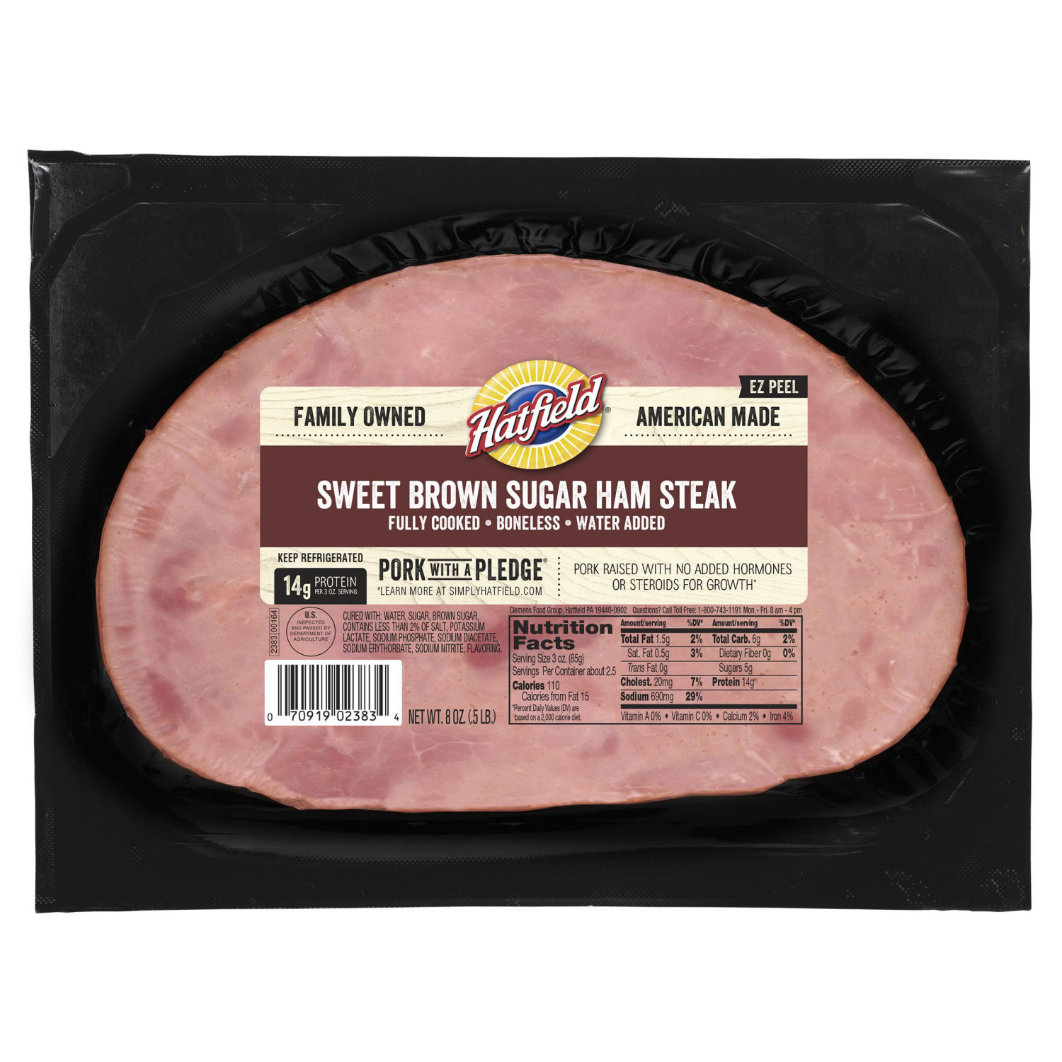 slide 1 of 3, Hatfield Boneless Sweet Brown Sugar Ham Steak 8 oz, 8 oz