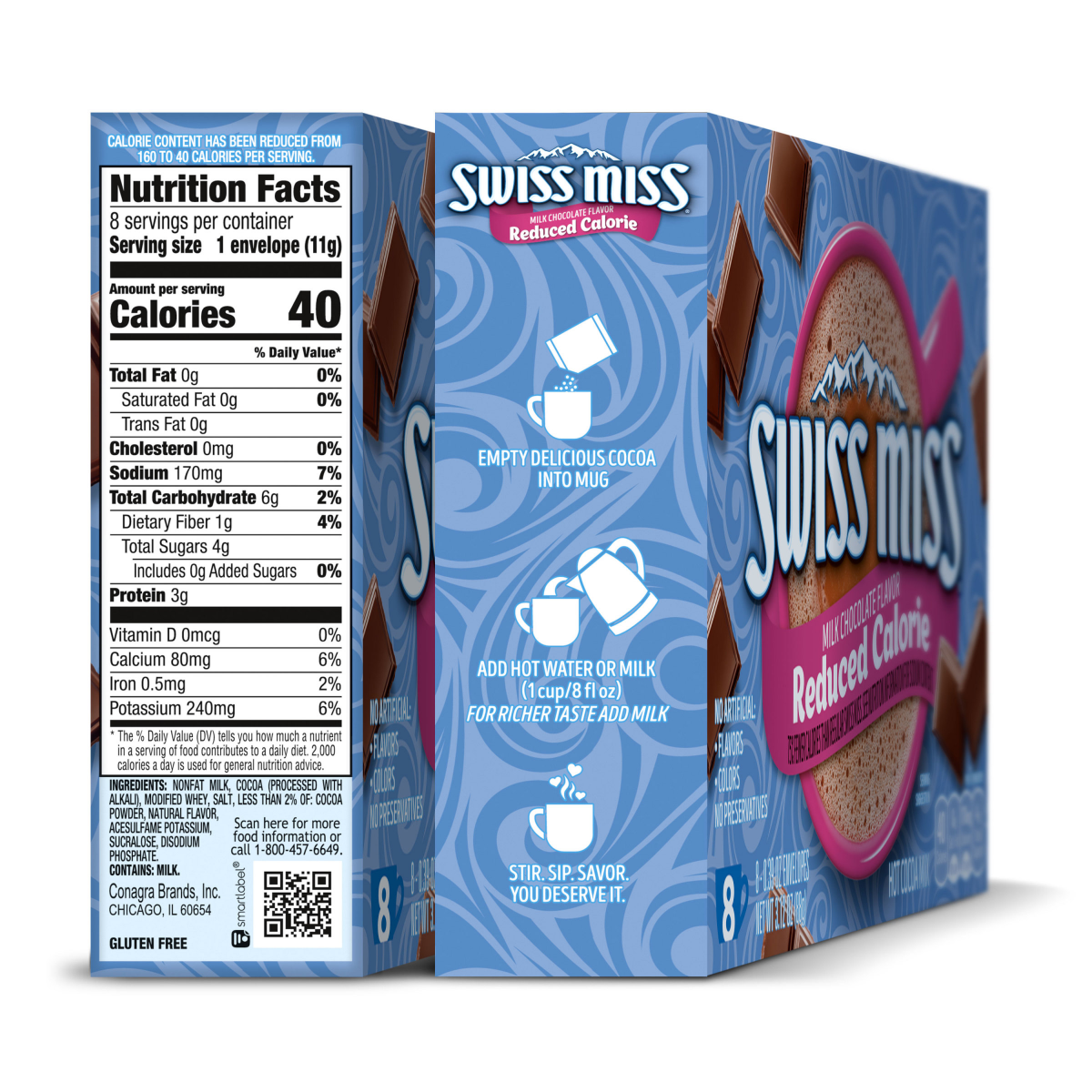 slide 9 of 25, Swiss Miss Reduced Calorie Milk Chocolate Flavored Hot Cocoa Mix, 8 Count Hot Cocoa Mix Packets, 8 ct; 0.39 oz