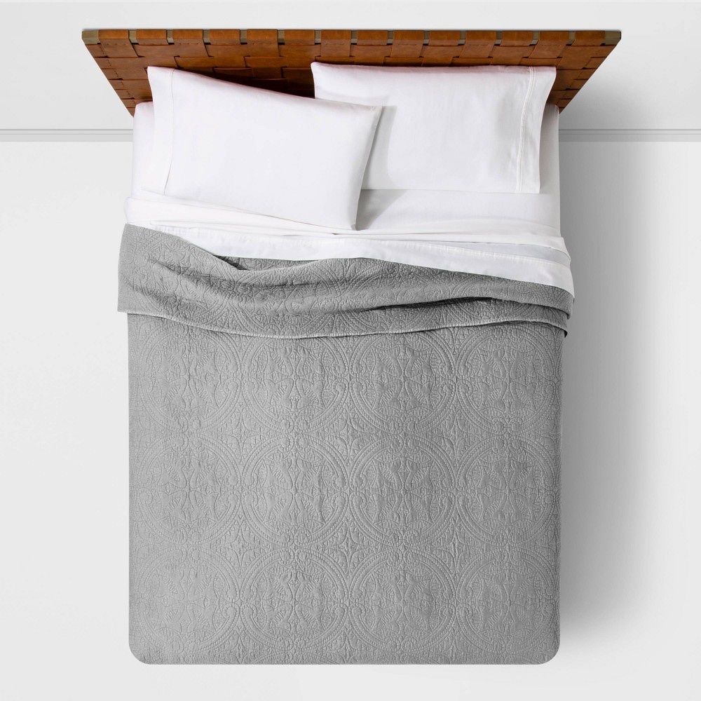 slide 2 of 6, Full/Queen Medallion Stitch Quilt Gray - Opalhouse, 1 ct