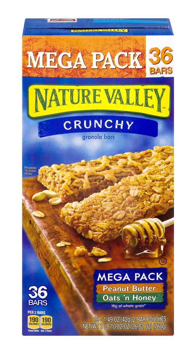 slide 1 of 1, Nature Valley Peanut Butter & Oats 'N Honey Crunch Granola Bars, 18 ct